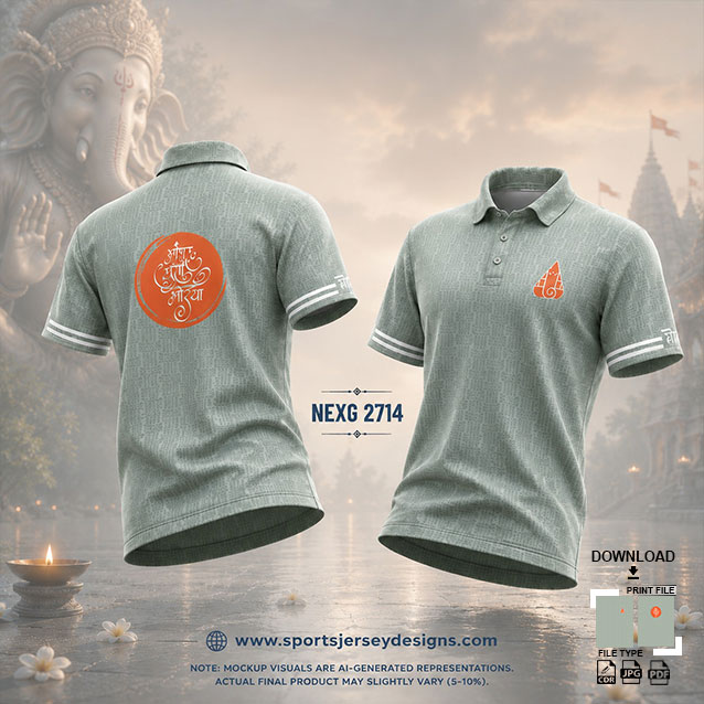 NEXG-2714 GREEN AND ORANGE PATTERN GANESHA FESTIVAL JERSEY DESIGN