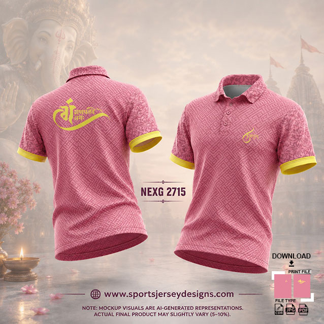 NEXG-2715 PINK AND YELLOW PATTERN GANESHA FESTIVAL JERSEY DESIGN