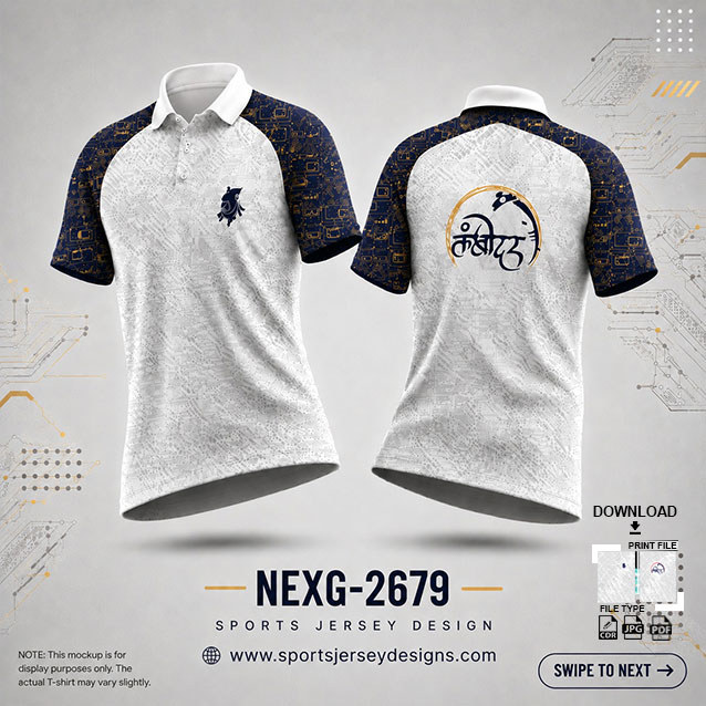 NEXG-2679 WHITE AND BLUE PATTERN GANESHA FESTIVAL JERSEY DESIGN