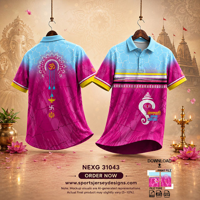 NEXG-31043 PINK AND BLUE PATTERN GANESHA FESTIVAL JERSEY DESIGN