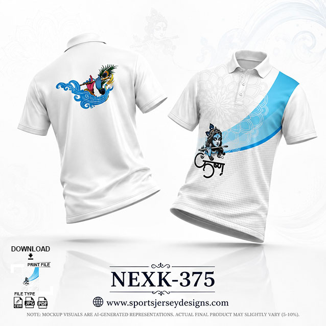 NEXK-375 WHITE AND BLUE DAHI HANDI FESTIVAL JERSEY DESIGN