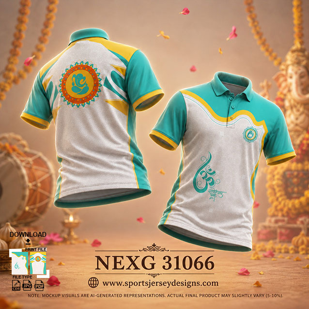 NEXG-31066 GREEN AND WHITE PATTERN GANESHA FESTIVAL JERSEY DESIGN