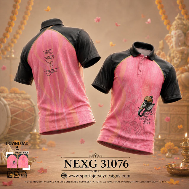 NEXG-31076 PINK AND BLACK  PATTERN GANESHA FESTIVAL JERSEY DESIGN