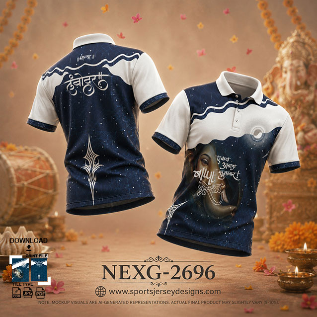 NEXG-2696 BLUE AND WHITE PATTERN GANESHA FESTIVAL JERSEY DESIGN