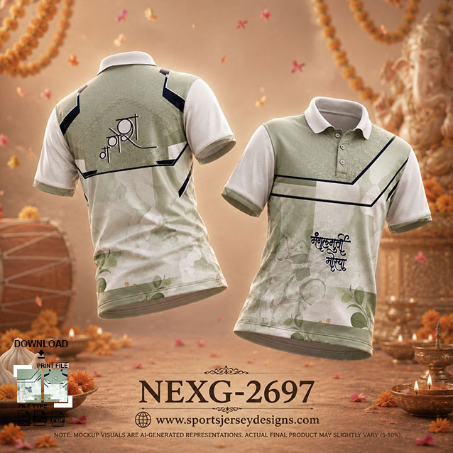 NEXG-2697 GREEN AND WHITE PATTERN GANESHA FESTIVAL JERSEY DESIGN