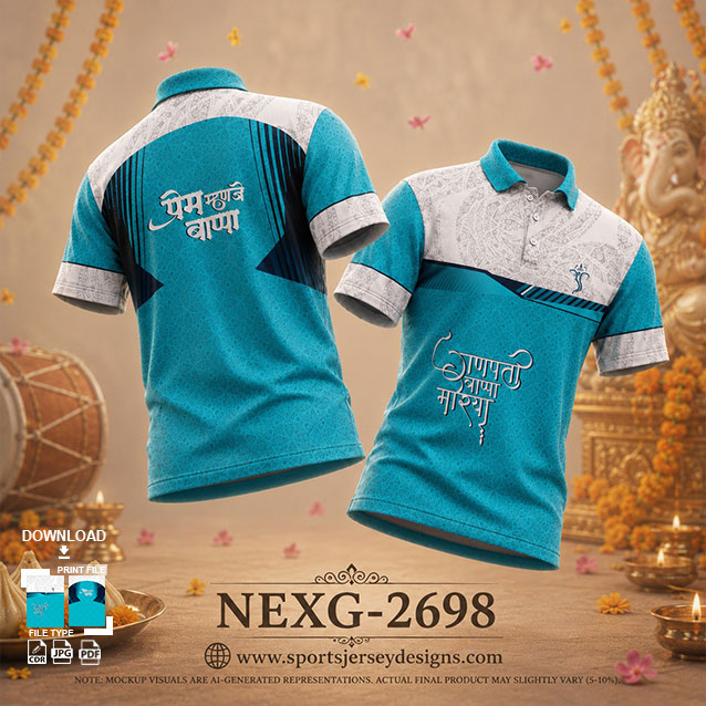 NEXG-2698 BLUE AND WHITE PATTERN GANESHA FESTIVAL JERSEY DESIGN