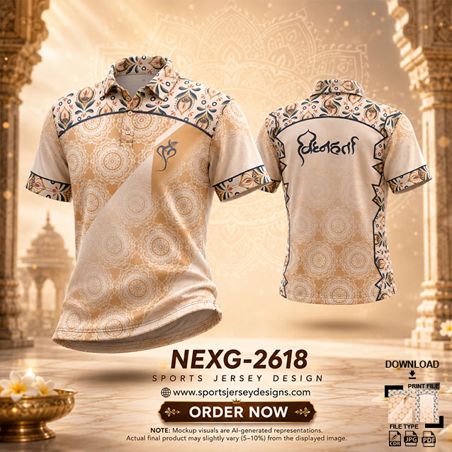 NEXG-2618 CREAM AND BROWN PATTERN GANESHA FESTIVAL JERSEY DESIGN