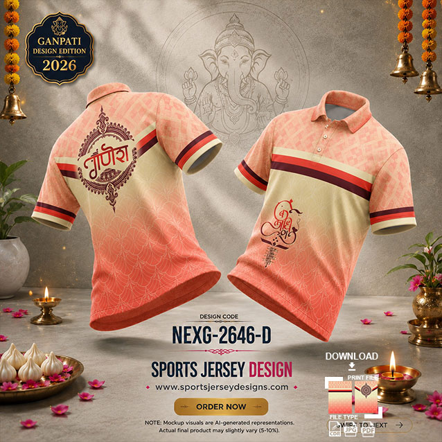 NEXG-2646 D ORANGE AND YELLOW PATTERN GANESHA FESTIVAL JERSEY DESIGN