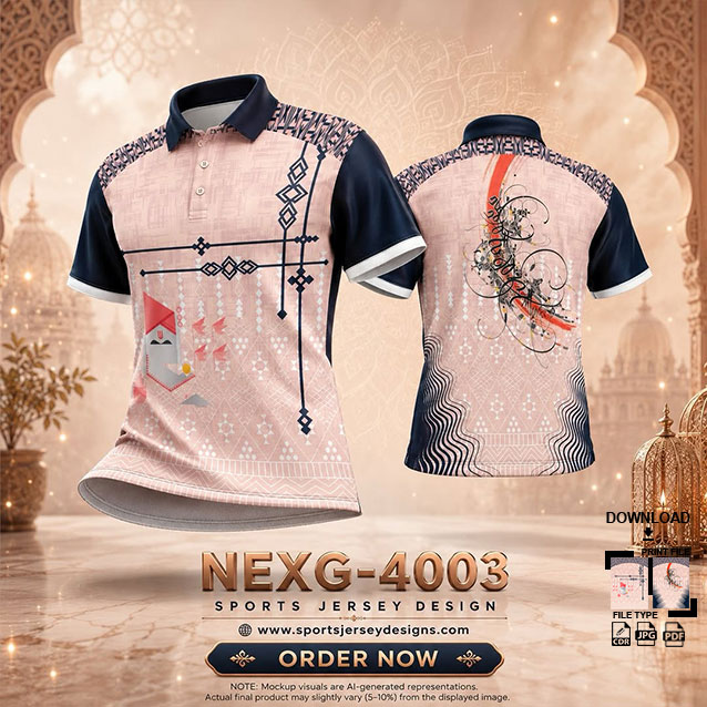 NEXG-4003 PINK AND NAVY BLUE PATTERN GANESHA FESTIVAL JERSEY DESIGN
