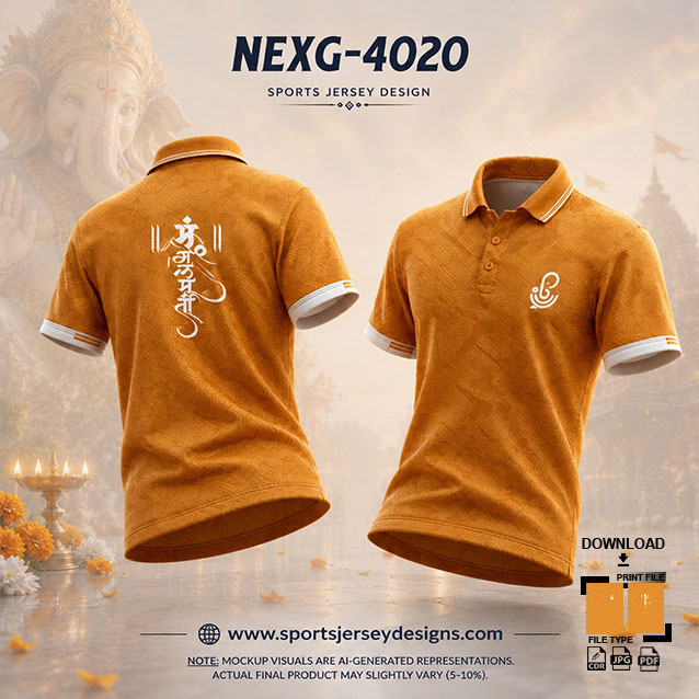 NEXG-4020 GOLD YELLOW AND WHITE  PATTERN GANESHA FESTIVAL JERSEY DESIGN