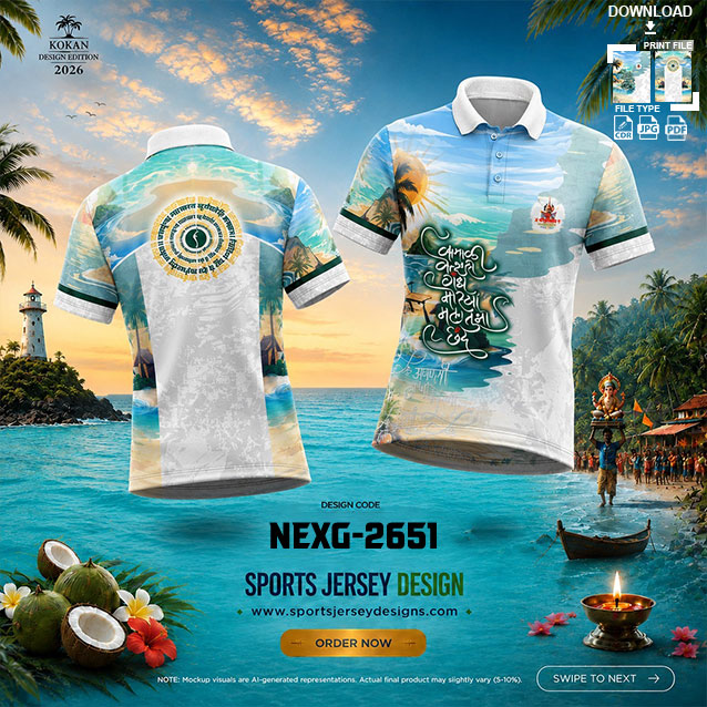 NEXG-2651 WHITE AND BLUE PATTERN GANESHA FESTIVAL JERSEY DESIGN