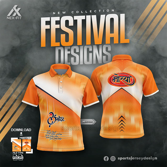 NEXG-530 ORANGE AND WHITE GANESHA FESTIVAL JERSEY DESIGN