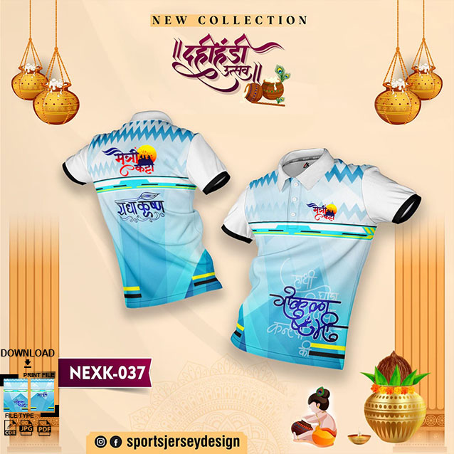 NEXK-037 BLUE AND WHITE DAHI HANDI FESTIVAL JERSEY DESIGN