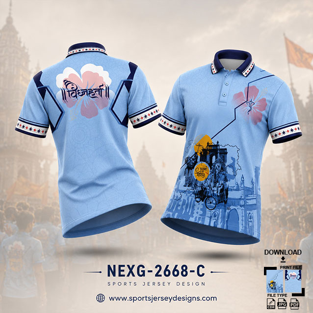 NEXG-2668 C BLUE AND WHITE PATTERN GANESHA FESTIVAL JERSEY DESIGN