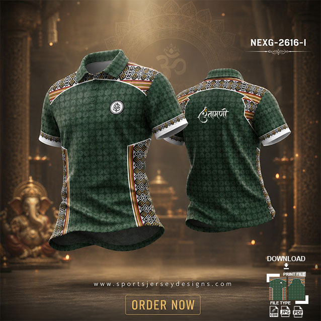 NEXG-2616 I GREEN AND ORANGE MANDALA PATTERN GANESHA FESTIVAL JERSEY DESIGN