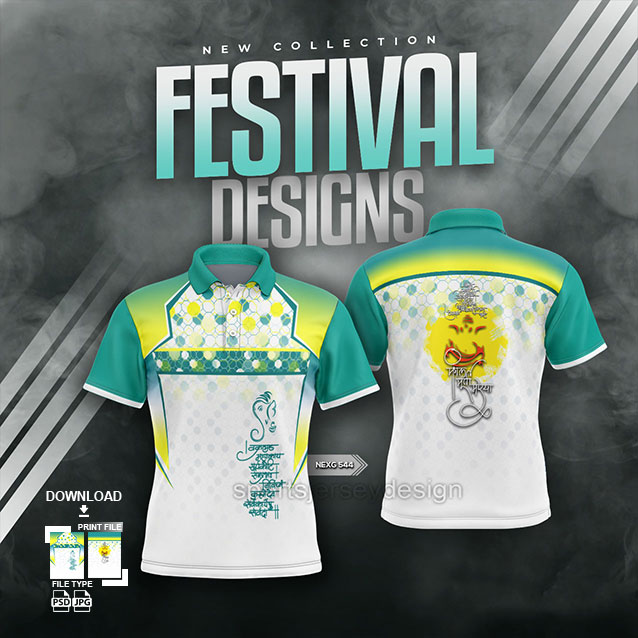 NEXG-544 YELLOW,WHITE AND GREEN MANDALA PATTERN GANESHA FESTIVAL JERSEY DESIGN