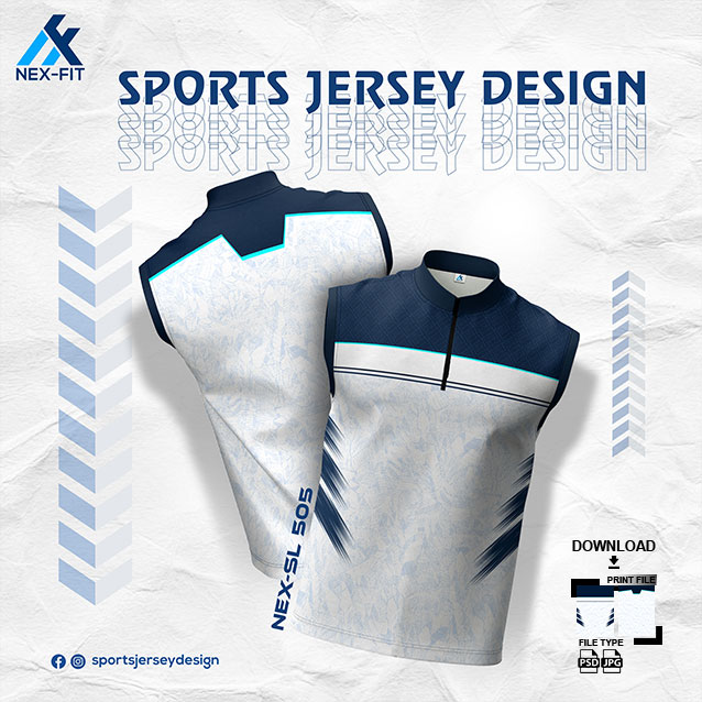 NEX-SL 505 NAVY BLUE AND WHITE COMBINATION SPORTSWEAR SUBLIMATION JERSEY DESIGN