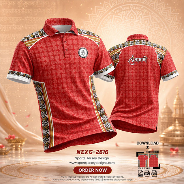 NEXG-2616 RED AND WHITE MANDALA PATTERN GANESHA FESTIVAL JERSEY DESIGN