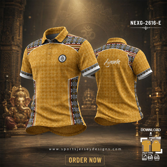 NEXG-2616 E YELLOW AND BROWN  GANESHA FESTIVAL JERSEY DESIGN