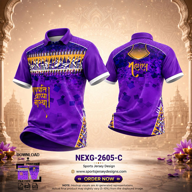 NEXG-2605 C PURPLE AND YELOW PATTERN GANESHA FESTIVAL JERSEY DESIGN