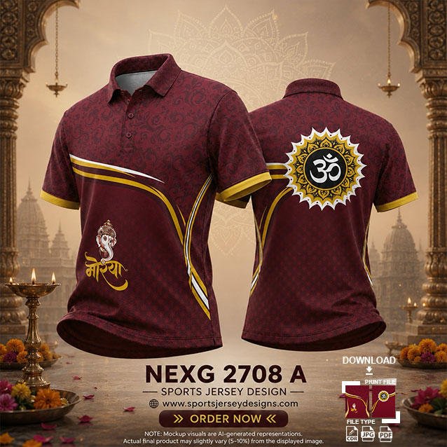 NEXG 2708 A MAROON AND YELLOW PATTERN GANESHA FESTIVAL JERSEY DESIGN
