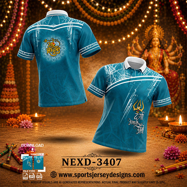 NEXD-3407 BLUE AND WHITE PATTERN GANESHA FESTIVAL JERSEY DESIGN