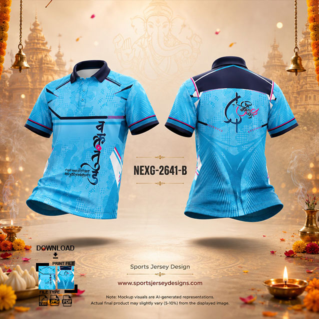 NEXG-2641-B INDIA BLUE AND NAVY BLUE PATTERN GANESHA FESTIVAL JERSEY DESIGN