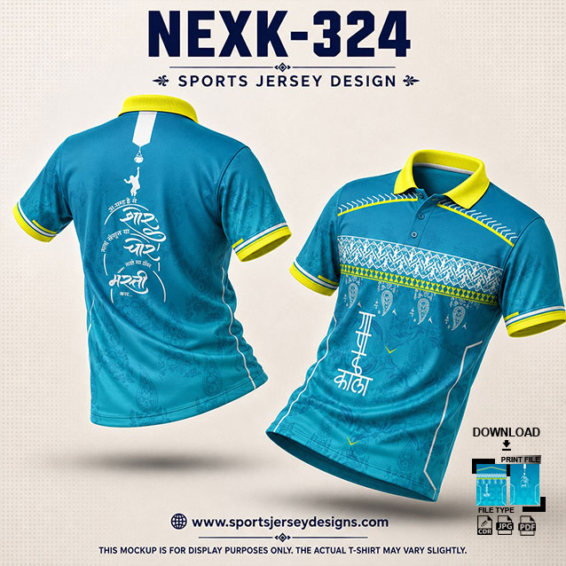 NEXK-324 BLUE AND YELLOW DAHI HANDI FESTIVAL JERSEY DESIGN