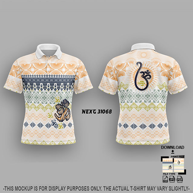 NEXG-31068 ORANEG,BLUE AND WHITE PATTERN GANESHA FESTIVAL JERSEY DESIGN