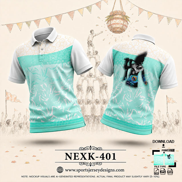 NEXK-401 GREEN AND WHITE DAHI HANDI FESTIVAL JERSEY DESIGN