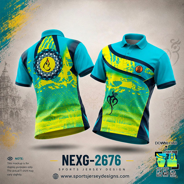 NEXG-2676 LEMON YELLOW AND BLUE PATTERN GANESHA FESTIVAL JERSEY DESIGN