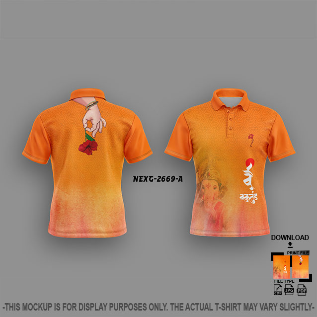 NEXG-2669-A ORANGE AND YELLOW PATTERN GANESHA FESTIVAL JERSEY DESIGN