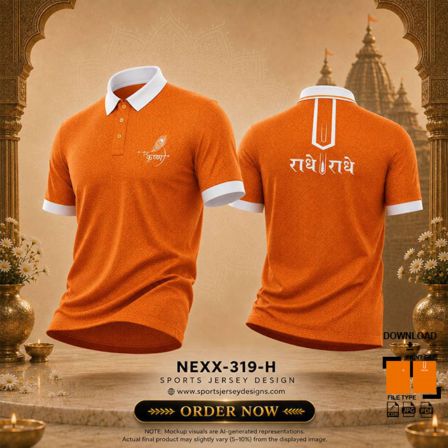 NEXK-319-H ORANGE AND WHITE DAHI HANDI FESTIVAL JERSEY DESIGN