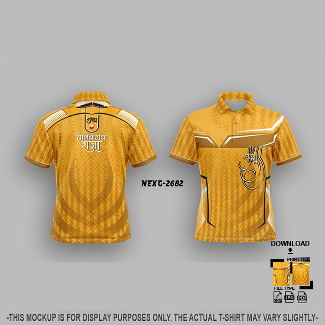 NEXG-2682 GOLD YELLOW AND BROWN PATTERN GANESHA FESTIVAL JERSEY DESIGN