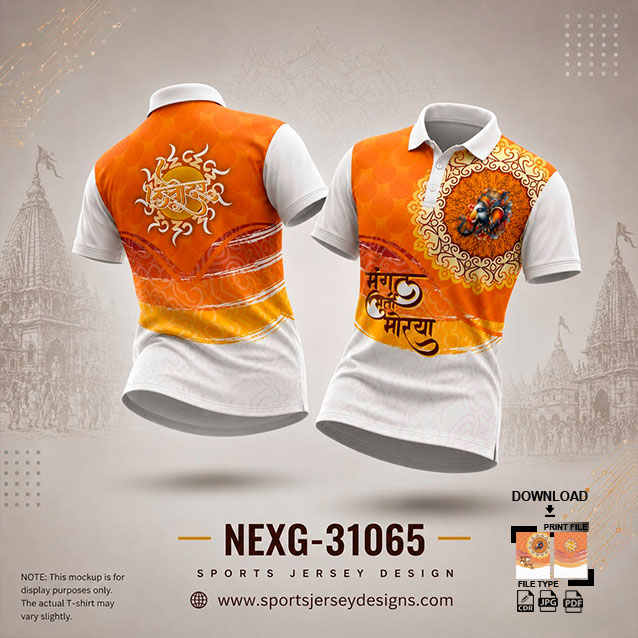 NEXG-31065 ORANGE,WHITE AND YELLOW  PATTERN GANESHA FESTIVAL JERSEY DESIGN