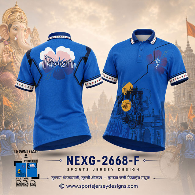 NEXG-2668 F BLUE AND WHITE PATTERN GANESHA FESTIVAL JERSEY DESIGN