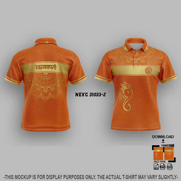 NEXG-31033-2 ORANGE AND GOLD PATTERN GANESHA FESTIVAL JERSEY DESIGN