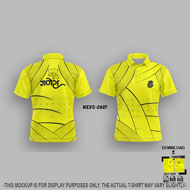 NEXG-2687 LEMON YELLOW AND BLACK  PATTERN GANESHA FESTIVAL JERSEY DESIGN