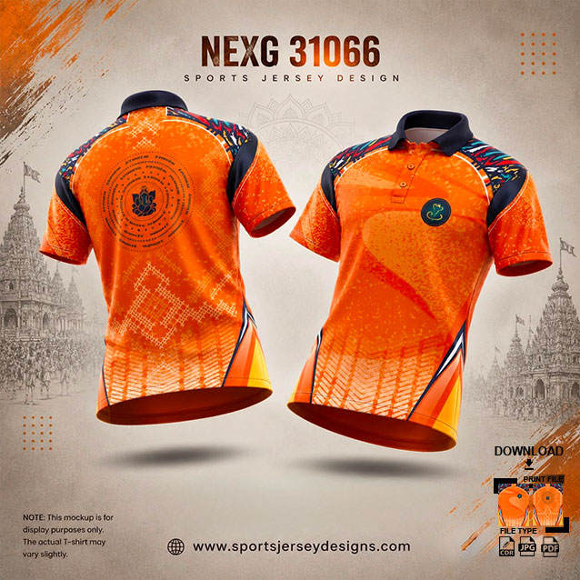 NEXG-31066 B ORANGE AND NAVY BLUE PATTERN GANESHA FESTIVAL JERSEY DESIGN