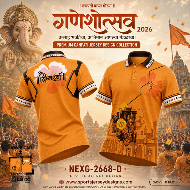 NEXG-2668-D ORANGE AND COFFEE PATTERN GANESHA FESTIVAL JERSEY DESIGN