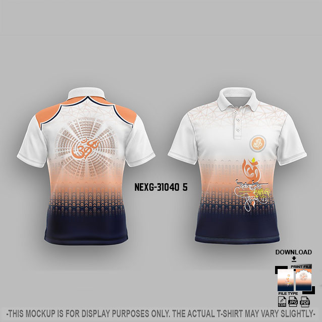 NEXG-31074-1 ORANGE AND WHITE PATTERN GANESHA FESTIVAL JERSEY DESIGN