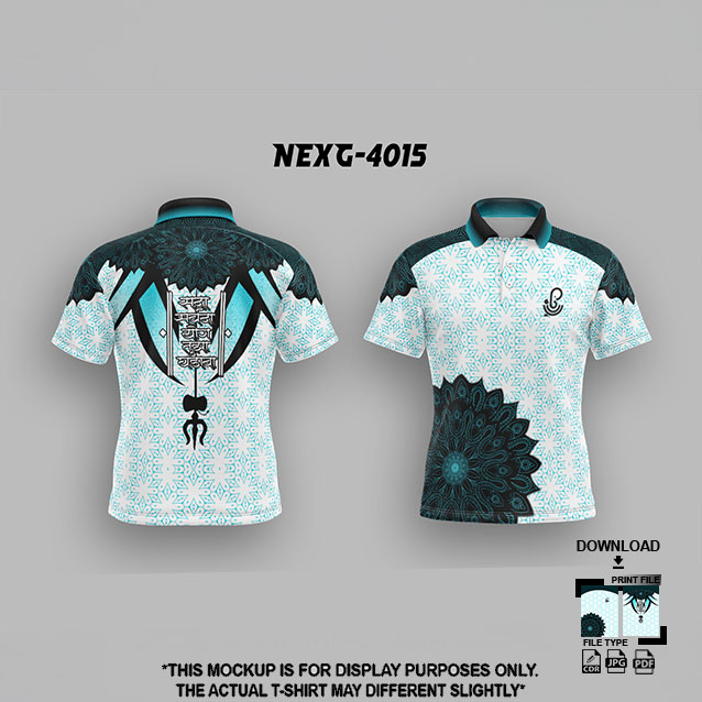 NEXG-4015 WHITE AND FIROZI BLUE PATTERN GANESHA FESTIVAL JERSEY DESIGN