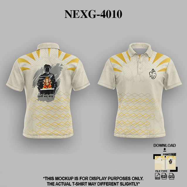 NEXG-4010 GOLD YEELOW AND GREY PATTERN GANESHA FESTIVAL JERSEY DESIGN