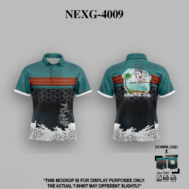 NEXG-4009 WHITE,GREY AND BLUE PATTERN GANESHA FESTIVAL JERSEY DESIGN