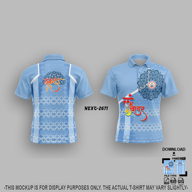 NEXG-2671 BLUE AND WHITE PATTERN GANESHA FESTIVAL JERSEY DESIGN