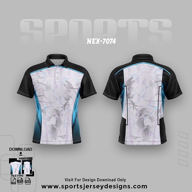 NEX-7074 BLACK,WHITE AND BLUE SPORTSWEAR SUBLIMATION JERSEY DESIGN