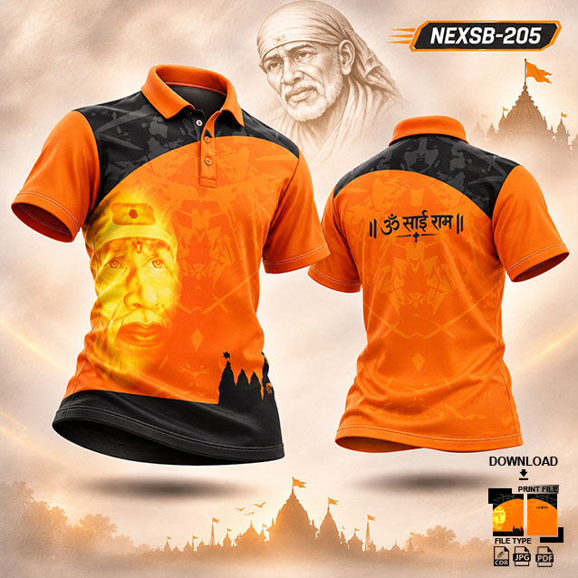 NEXSB-205 ORANGE AND BLACK SAI BABA PALKHI SUBLIMATION JERSEY DESIGN