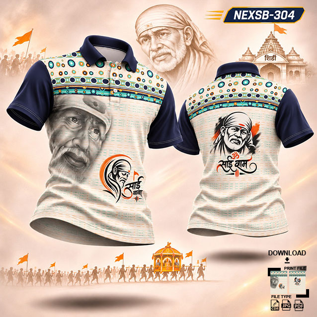 NEXSB-304 NAVY BLUE AND CREAM SAI BABA PALKHI SUBLIMATION JERSEY DESIGN