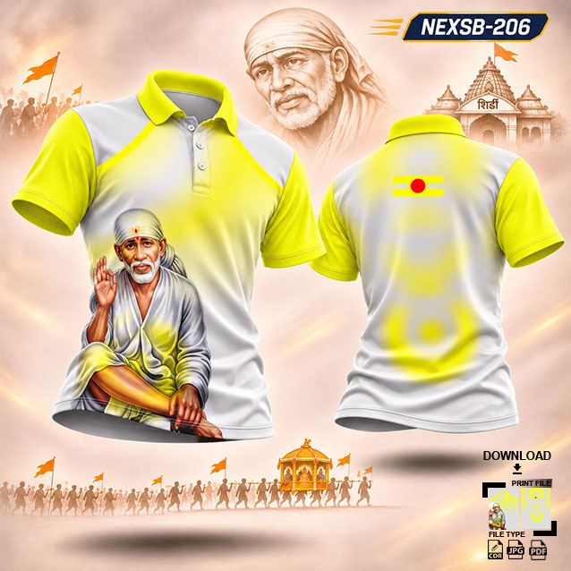 NEXSB-206LEMON YELLOW AND LIGHT GREY SAI BABA PALKHI SUBLIMATION JERSEY DESIGN