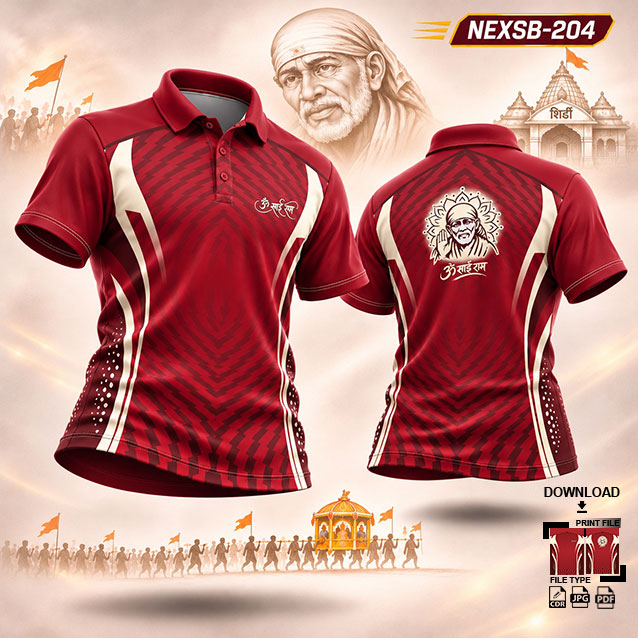 NEXSB-204 RED AND CREAM SAI BABA PALKHI SUBLIMATION JERSEY DESIGN